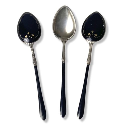 Appraisal: Three Henry James Hulbert Silver Enamel spoons Probably Norwegian made