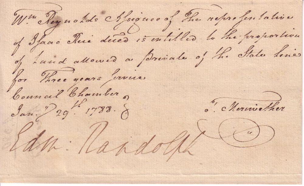 Appraisal: AMERICAN REVOLUTION RANDOLPH EDMUND J Document Signed Edm Randolph as