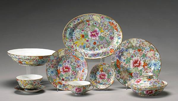 Appraisal: A mille fleurs patterned porcelain partial dinner set Guangxu Marks