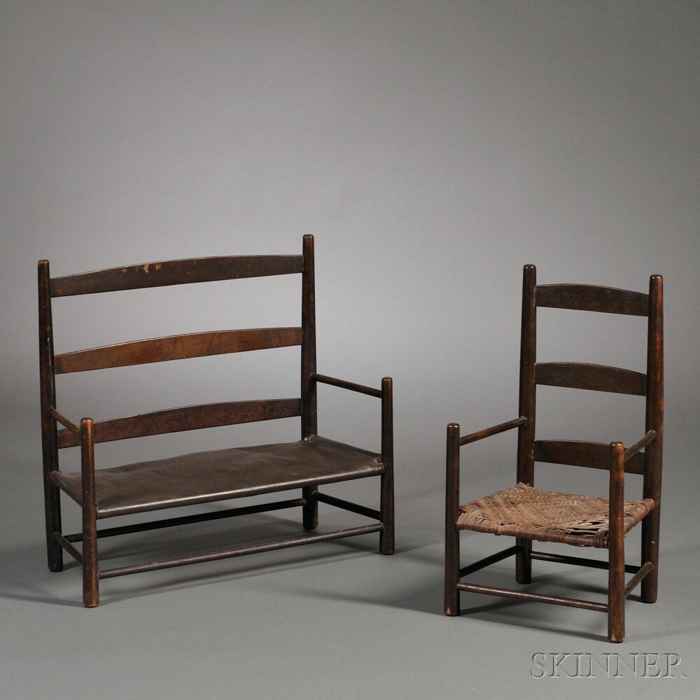 Appraisal: Small Shaker Settee Bench and Chair early th century the