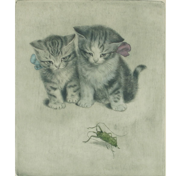 Appraisal: Meta Pluckebaum German - two aquatint etchings depicting inquisitive kittens