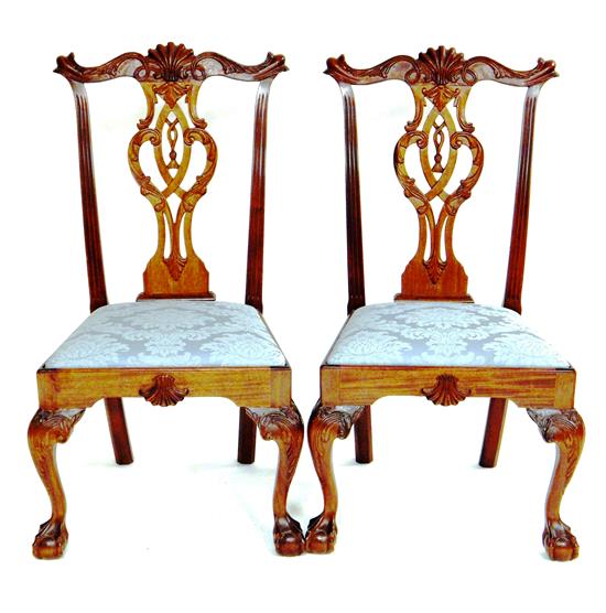 Appraisal: Pair of Chippendale style side chairs th C finely carved