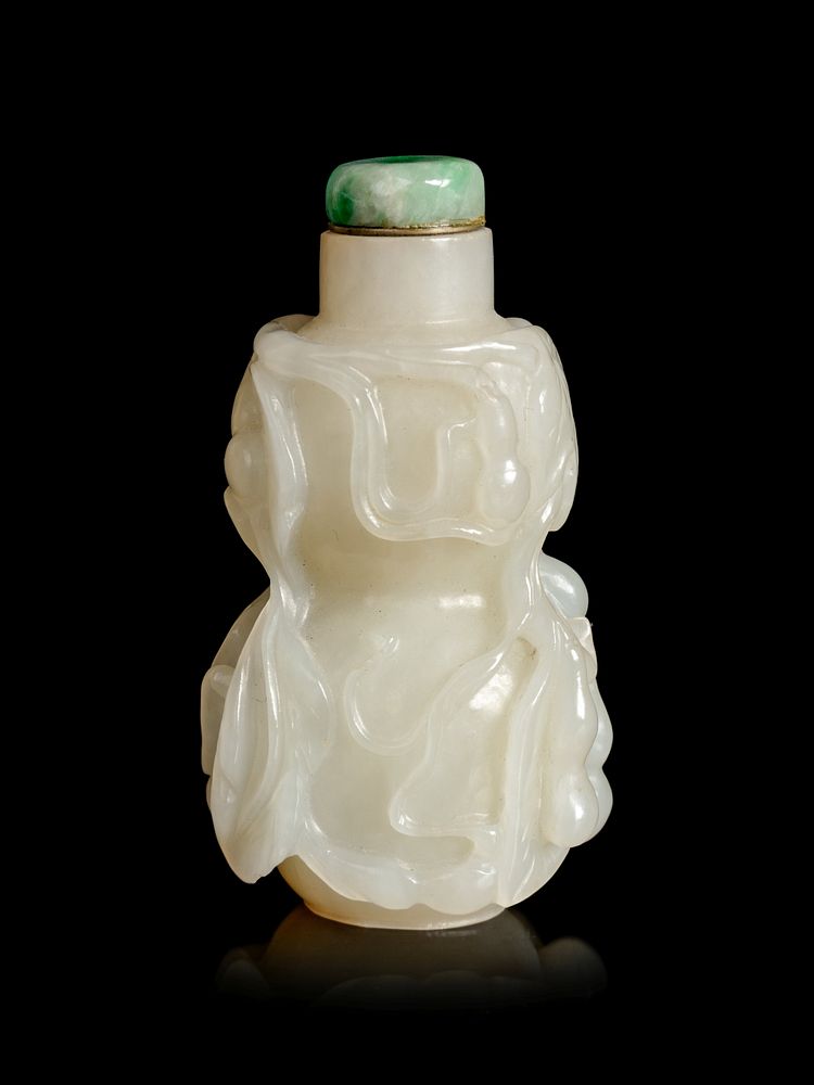 Appraisal: A White Jade 'Gourd' Snuff Bottle Height overall in cm