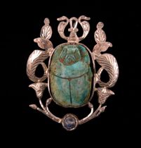 Appraisal: An Antique Faience Scarab Pendant Scarab is set into marked