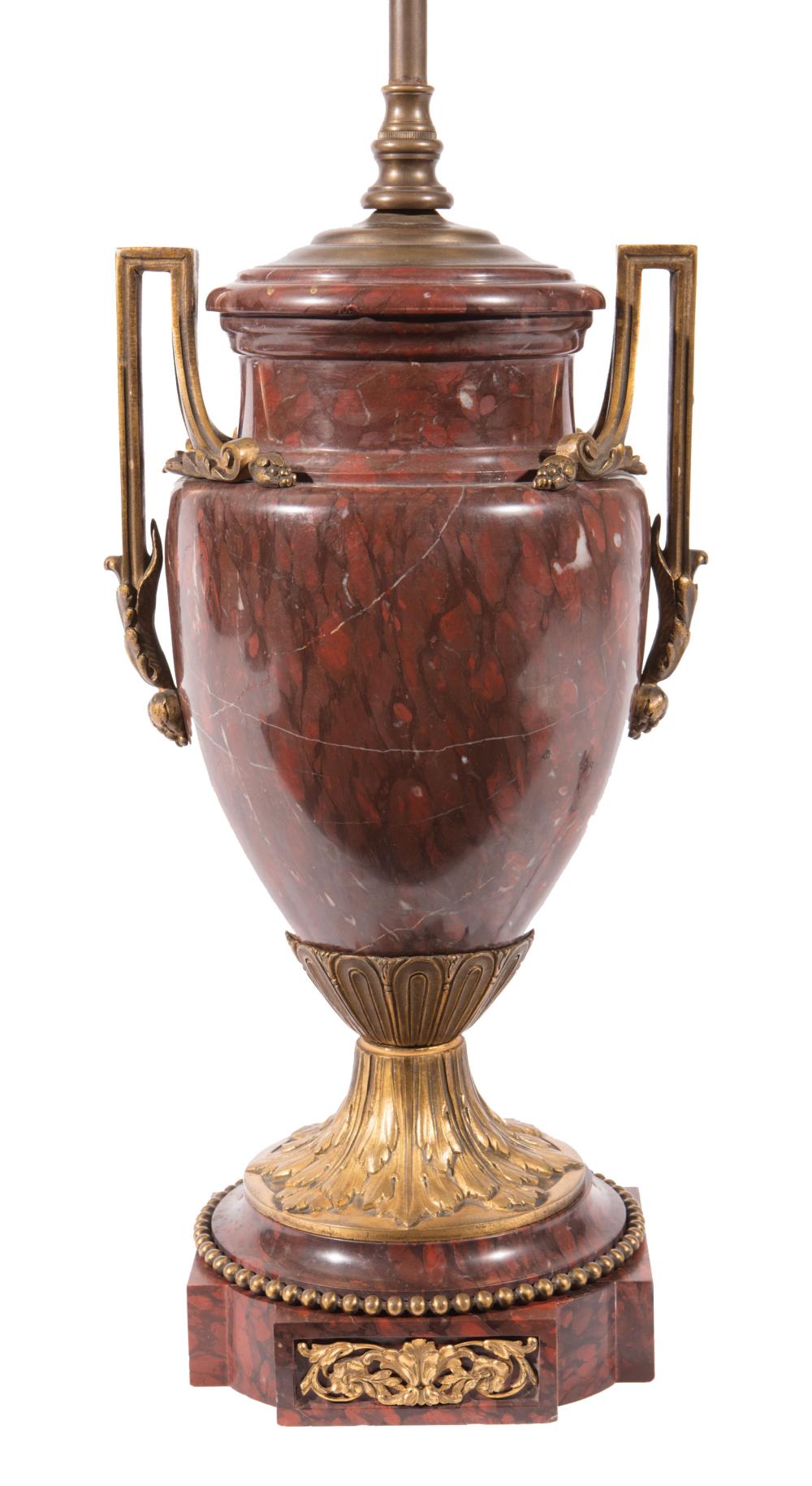 Appraisal: Neoclassical-Style Rouge Marble and Gilt Bronze-Mounted Vase th c now