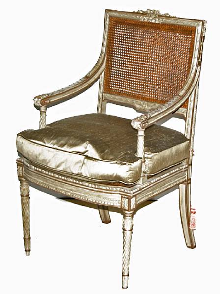 Appraisal: A pair of Louis XVI style painted fauteuils a la