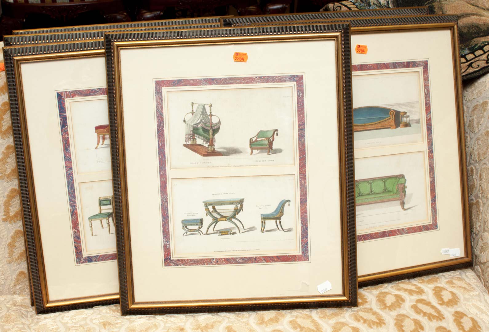 Appraisal: Seven framed furniture design prints