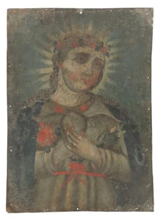 Appraisal: Unframed oil on tin retablo Alma de Maria Soul of