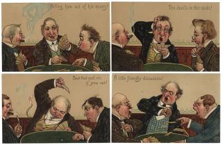 Appraisal: Set of Six Comic Postcards Men Playing Cards with Humorous