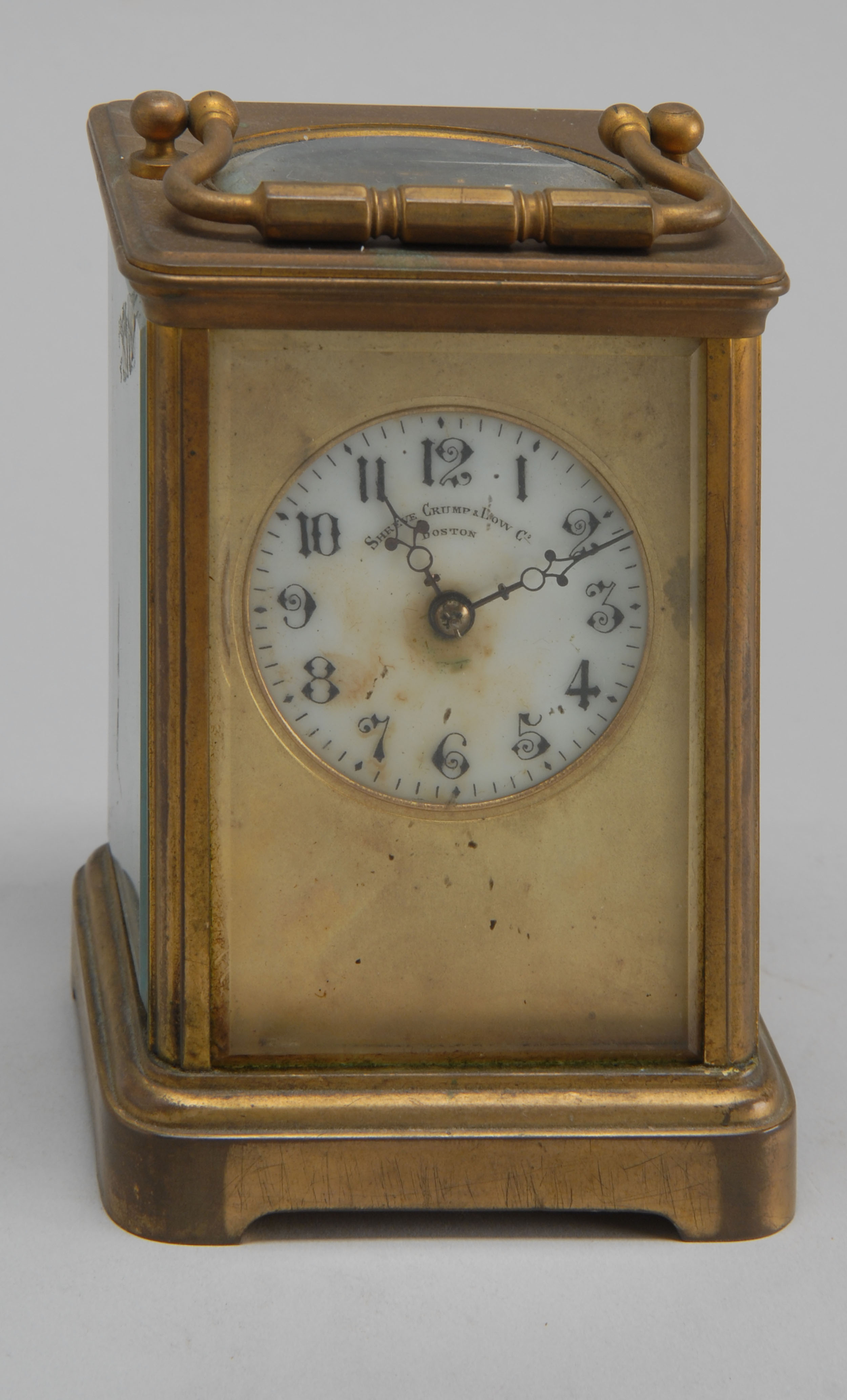 Appraisal: FRENCH BRASS CARRIAGE CLOCK retailed by Shreve Crump Low Co