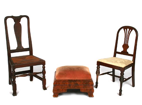 Appraisal: A Classical Revival mahogany footstool together with two side chairs