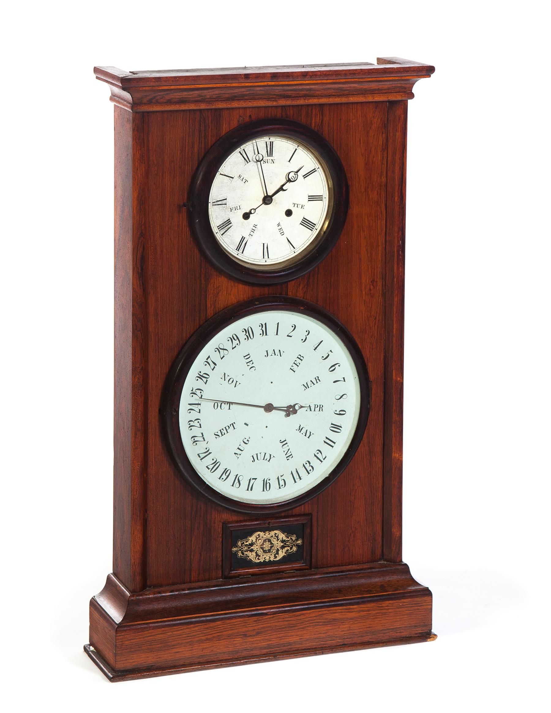 Appraisal: MONUMENTAL CALENDAR SHELF CLOCK American th century Upper dial with