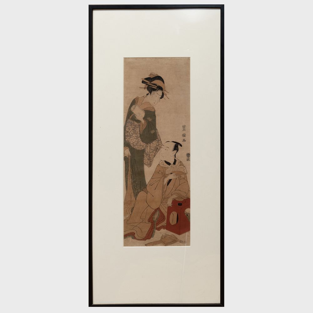 Appraisal: Utagawa Toyokuni - Actors in Dressing Room Woodcut in colors