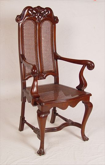 Appraisal: WILLIAM MARY CARVED MAHOGANY ARM CHAIR Molded and carved crest