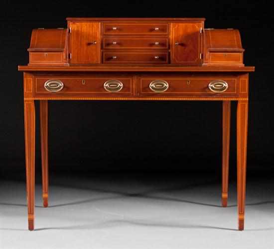 Appraisal: Biggs Edwardian style stringer inlaid mahogany Carlton House desk in