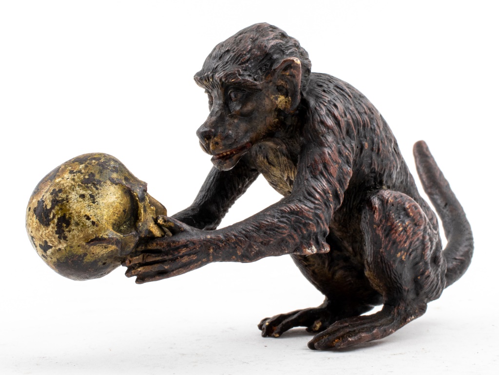 Appraisal: AUSTRIAN COLD PAINTED BRONZE MONKEY SKULL STATUE Viennese Austrian cold