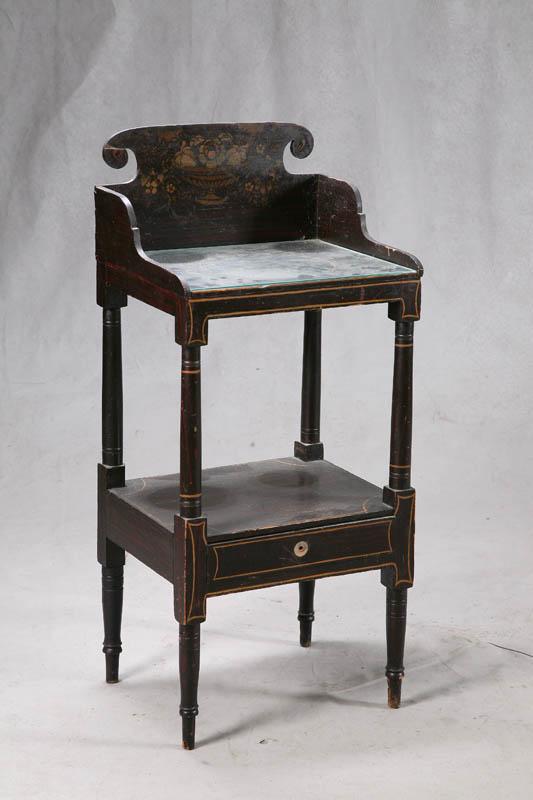 Appraisal: WASH STAND Pine with stencil decoration a glass top and