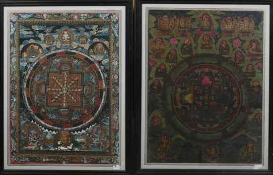 Appraisal: TWO TIBETAN TANGKA Each painted with figures of deities -