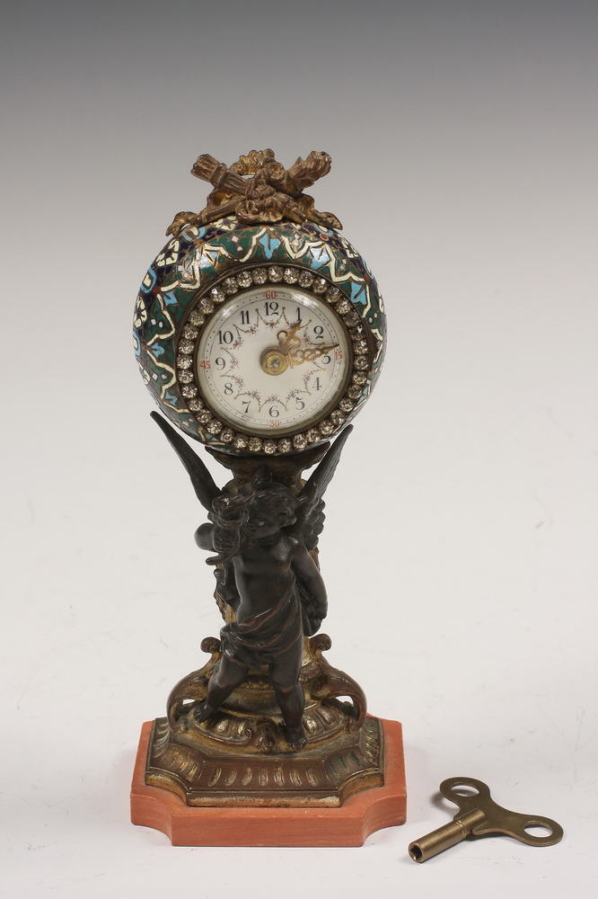 Appraisal: FRENCH CHAMPLEVE CLOCK - Late th c French Vanity Clock