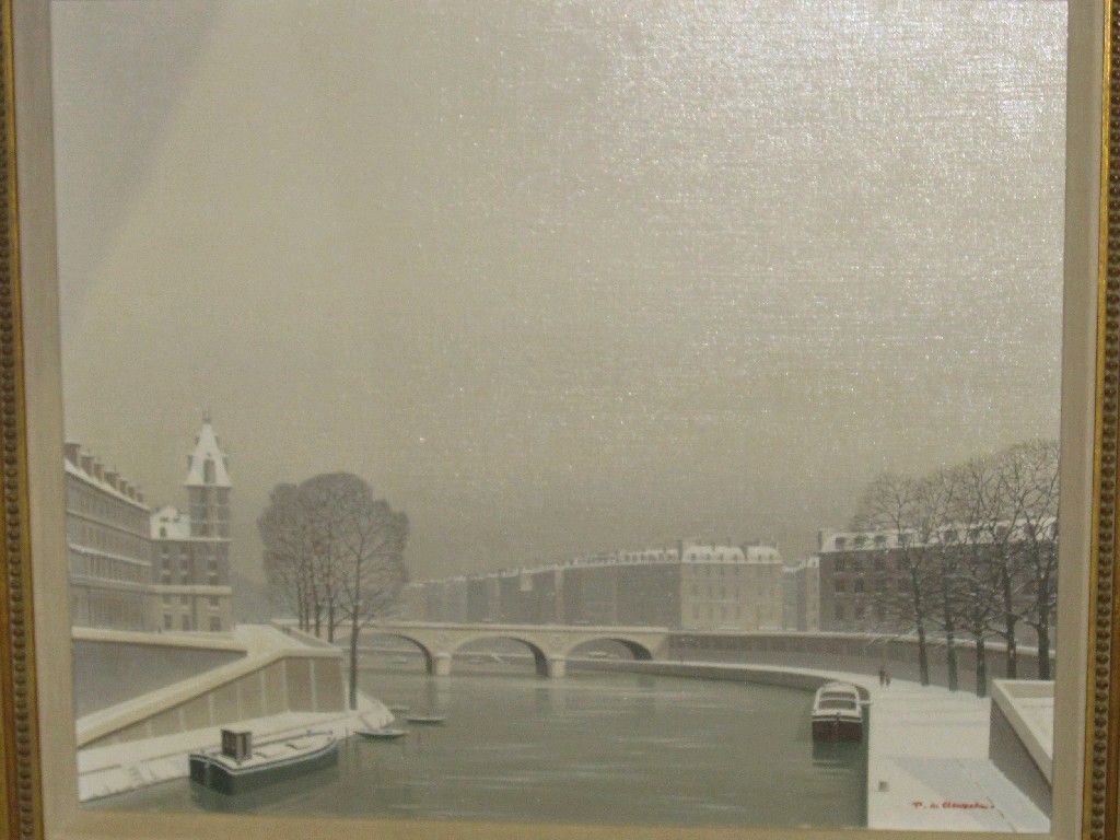 Appraisal: T DE CLAUSADE Oil on canvas 'Neige au Quai de