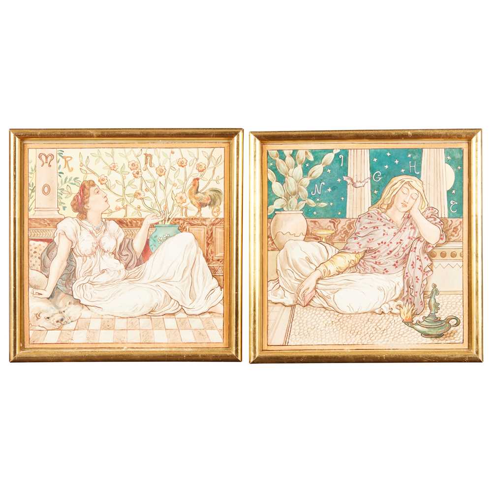 Appraisal: MINTONS CHINA WORKS STOKE-ON-TRENT MORNING' 'NIGHT PAIR OF TILES CIRCA