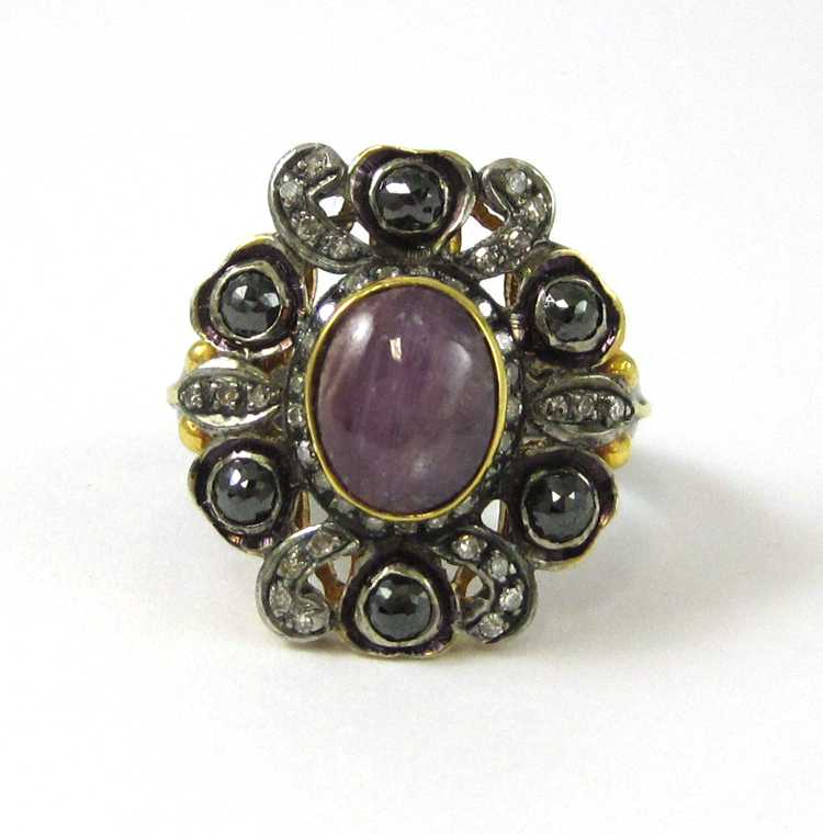 Appraisal: VINTAGE DIAMOND BLACK DIAMOND STAR RUBY AND STERLING SILVER RING