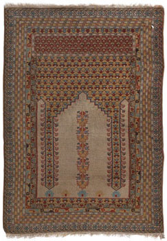 Appraisal: Turkish prayer rug c directional design in red blue and