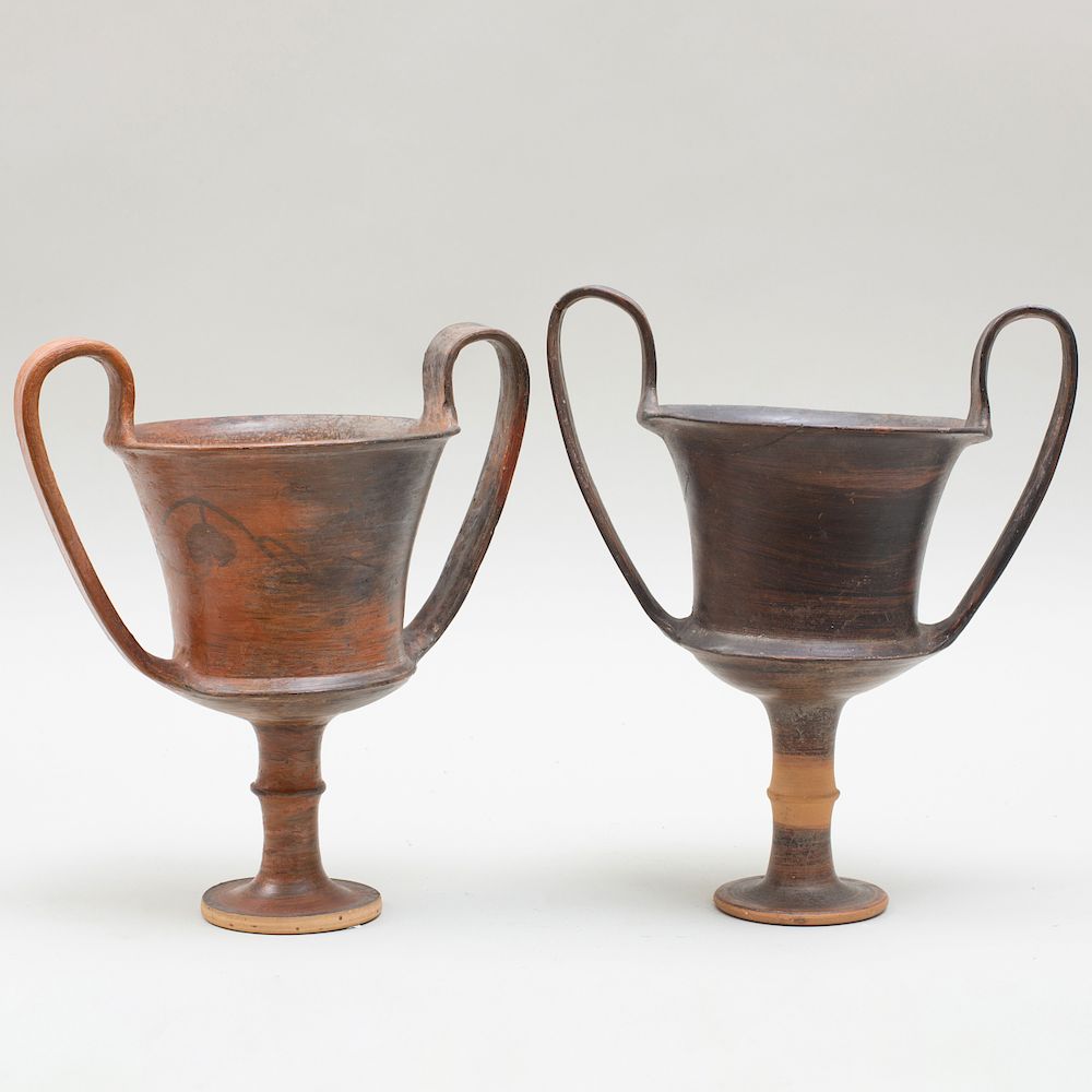 Appraisal: Two Greek Black Glazed Pottery Kantheroi Two Greek Black Glazed