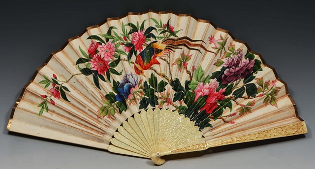 Appraisal: A CHINESE CANTON IVORY AND PAINTED PAPER FAN one side