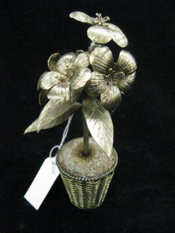 Appraisal: Sterling Sivler Floral Arrangement flowering plant in woven basket marked