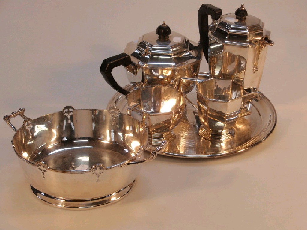 Appraisal: A EPNS four piece tea service of Art Deco design