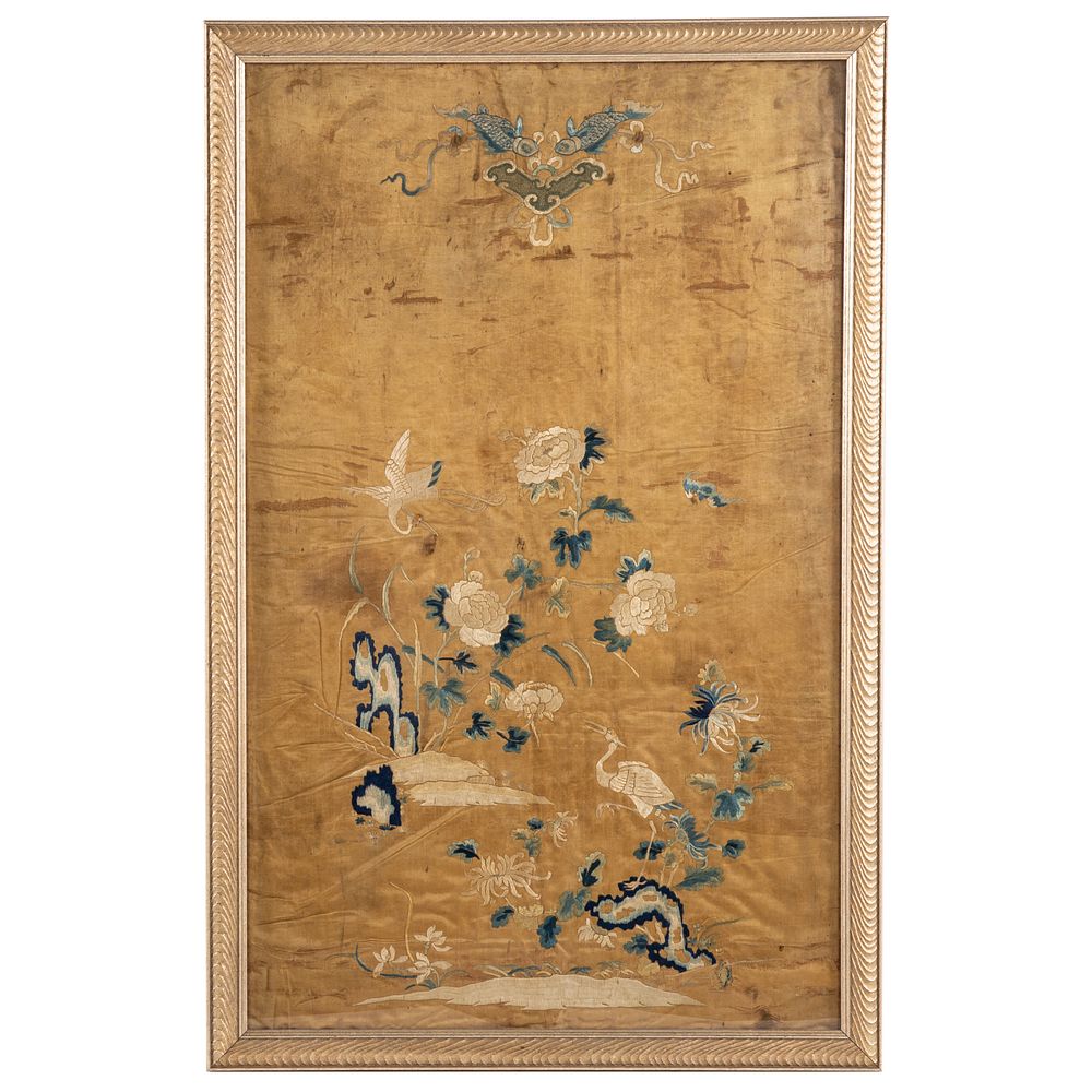 Appraisal: Chinese Embroidered Silk Panel Late th early th century depicting