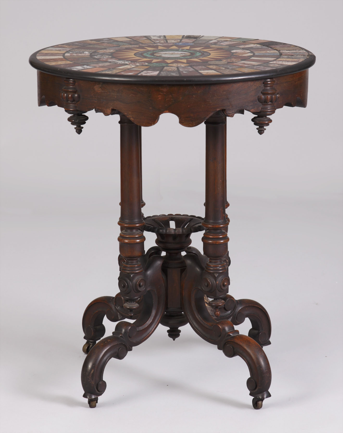 Appraisal: th Cent Rosewood Walnut Specimen Marble Micro Mosaic Table Old