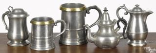 Appraisal: Two English pewter measures th c together with a teapot