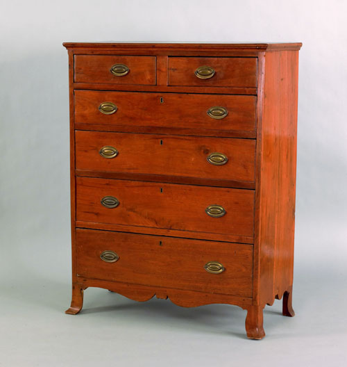 Appraisal: Southern walnut chest of drawers ca with two short and