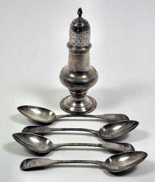 Appraisal: A George III silver baluster shaped pepper pot with spiral