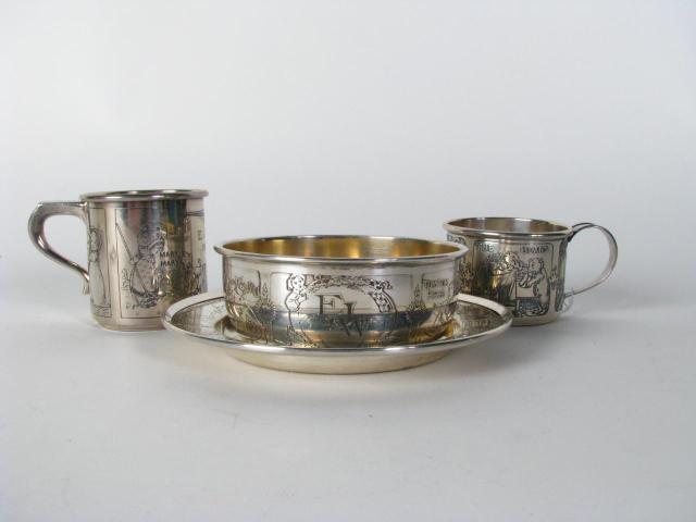 Appraisal: Group of Children's Sterling Silver Dishes including a nursery rhyme