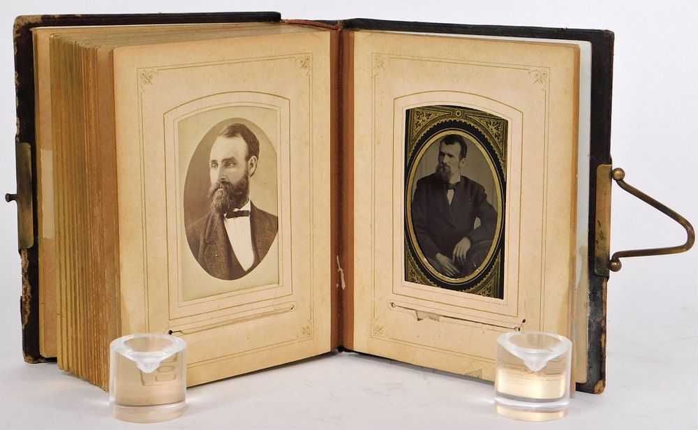 Appraisal: Photo Album with Tintype and Paper Portraits Photo album with