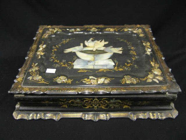 Appraisal: Victorian Lacquerware Lady's Travel Desk mother-of-pearl decoration including birds at