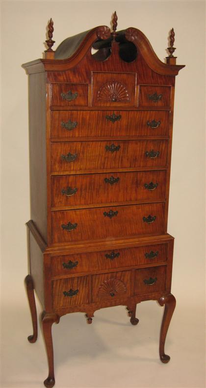 Appraisal: Matching tiger maple high chest and dressing table late th