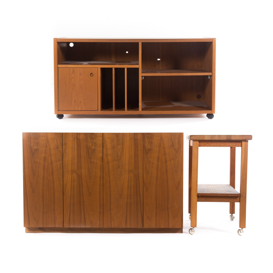 Appraisal: Modern credenza entertainment cart and a microwave cart Condition light