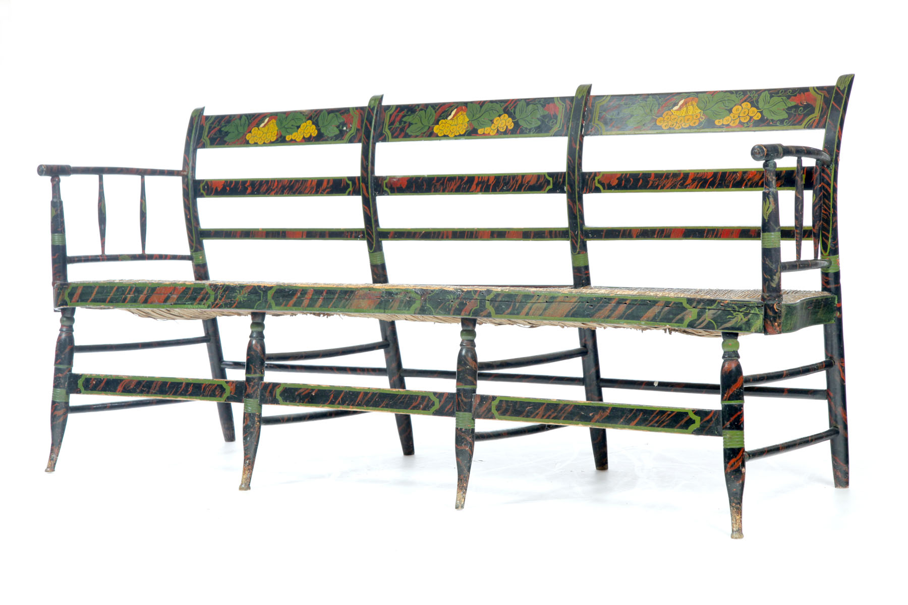 Appraisal: DECORATED SETTEE Possibly Maine - mixed woods Rush seat and