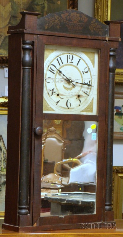 Appraisal: Stenciled Column and Splat Shelf Clock by Bartholomew painted wooden