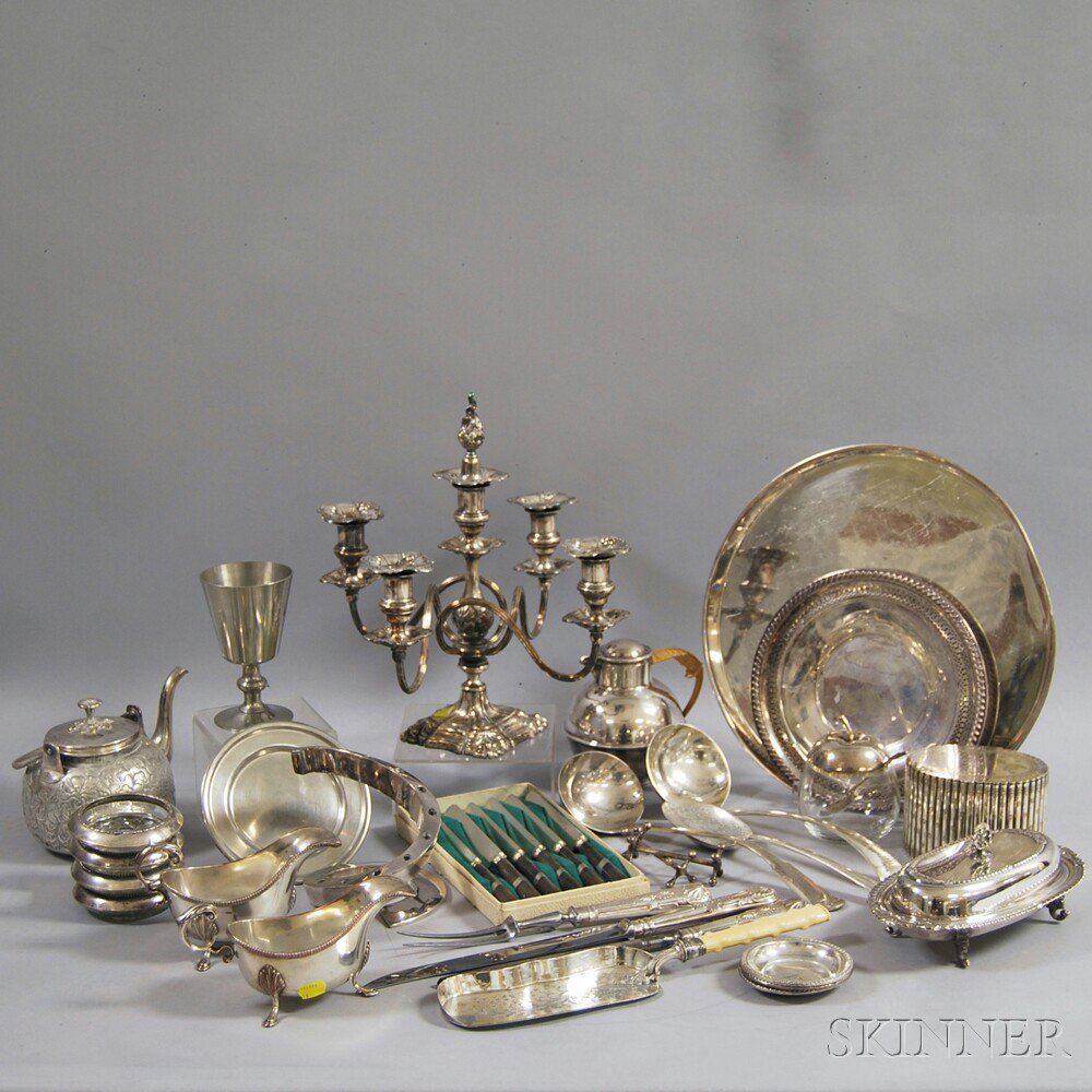 Appraisal: Miscellaneous Group of Mostly Silver-plated Tableware including a Woodbury Pewter