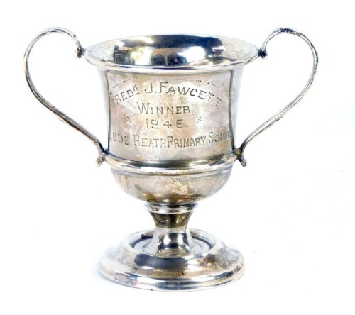 Appraisal: A George VI silver trophy cup with two looped handled