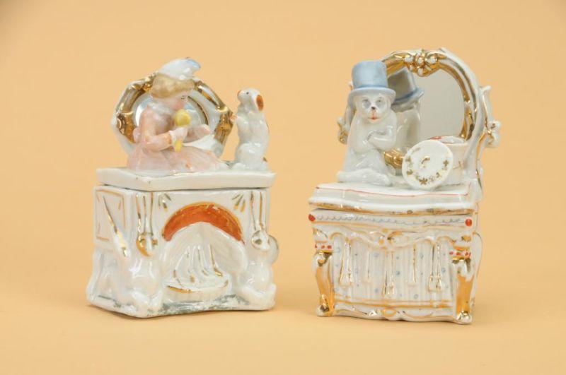 Appraisal: Lot Two Dresser Form Trinket Boxes Germany ca glazed porcelain