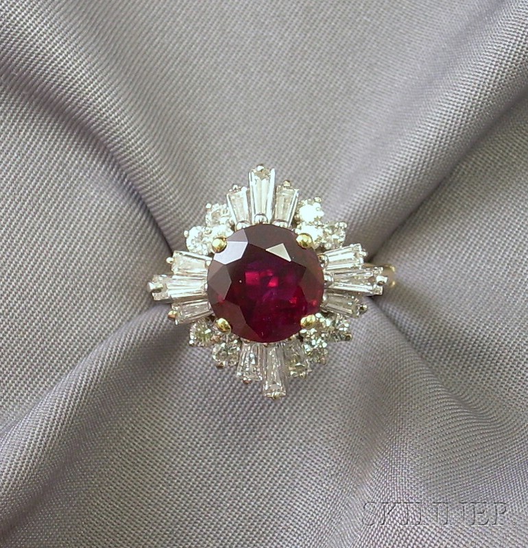 Appraisal: Ruby and Diamond Ring prong-set with a circular-cut ruby measuring