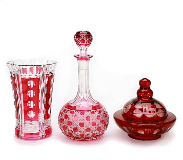 Appraisal: A group of ruby cut to clear glass decorative articles