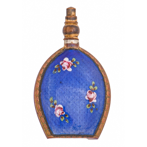 Appraisal: A Continental giltmetal and blue guilloche enamel scent flask early