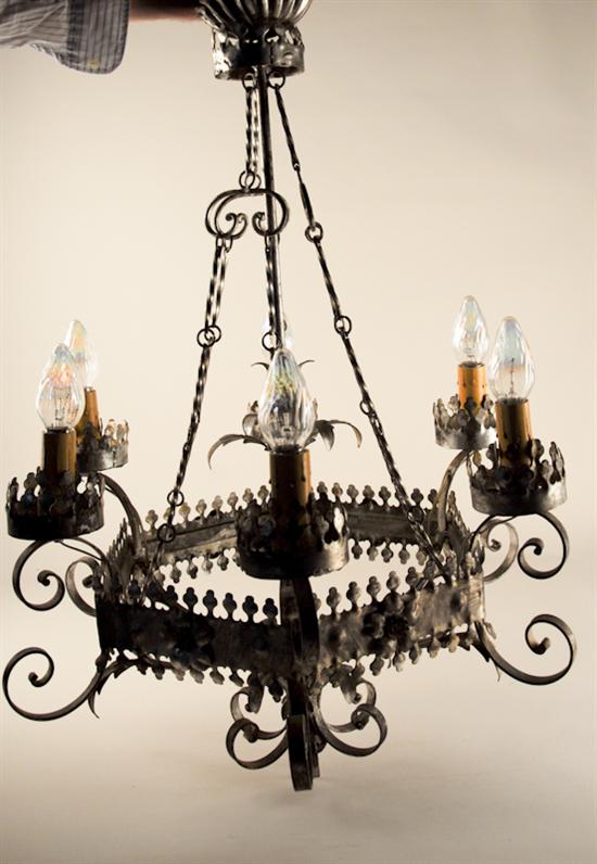 Appraisal: A Large Italian Six Branch Chandelier silvered iron and or